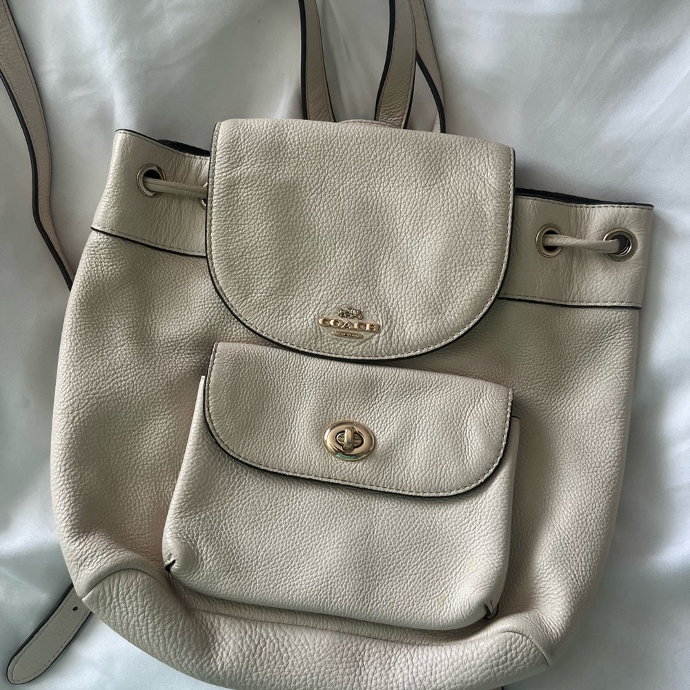 Coach Cream Leather Backpack with Signature Hardware